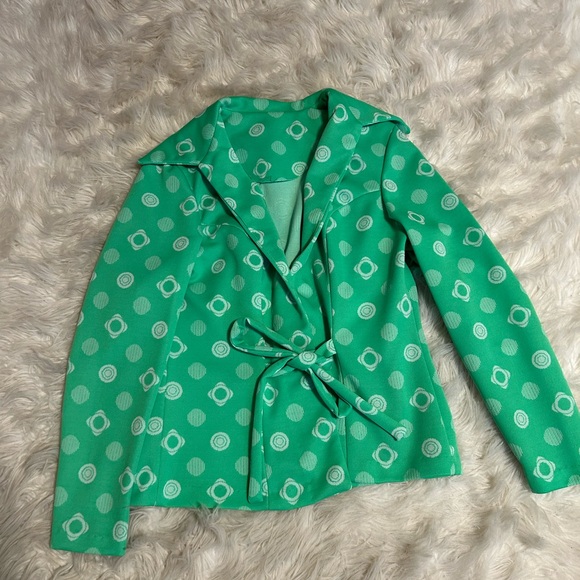 Vintage 60’s 70’s Green White Women’s 3 piece Dress Retro geometrical‎ circles - Picture 12 of 14
